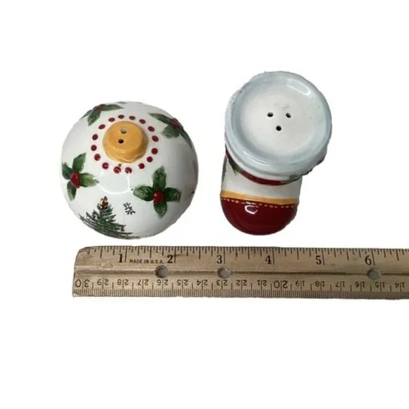 Spode Christmas Tree Ball Ornament & Stocking Shaped Salt Pepper Shakers VTG - Picture 5 of 6
